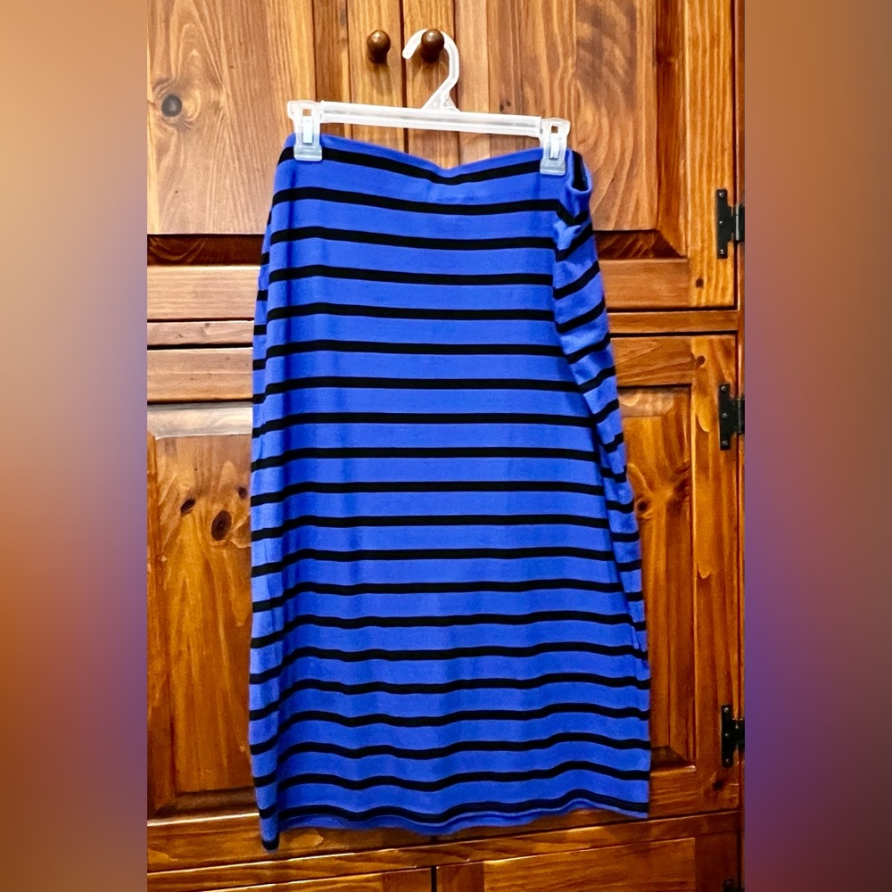 Blue and Black Striped Women's Skirt with Elastic Waist